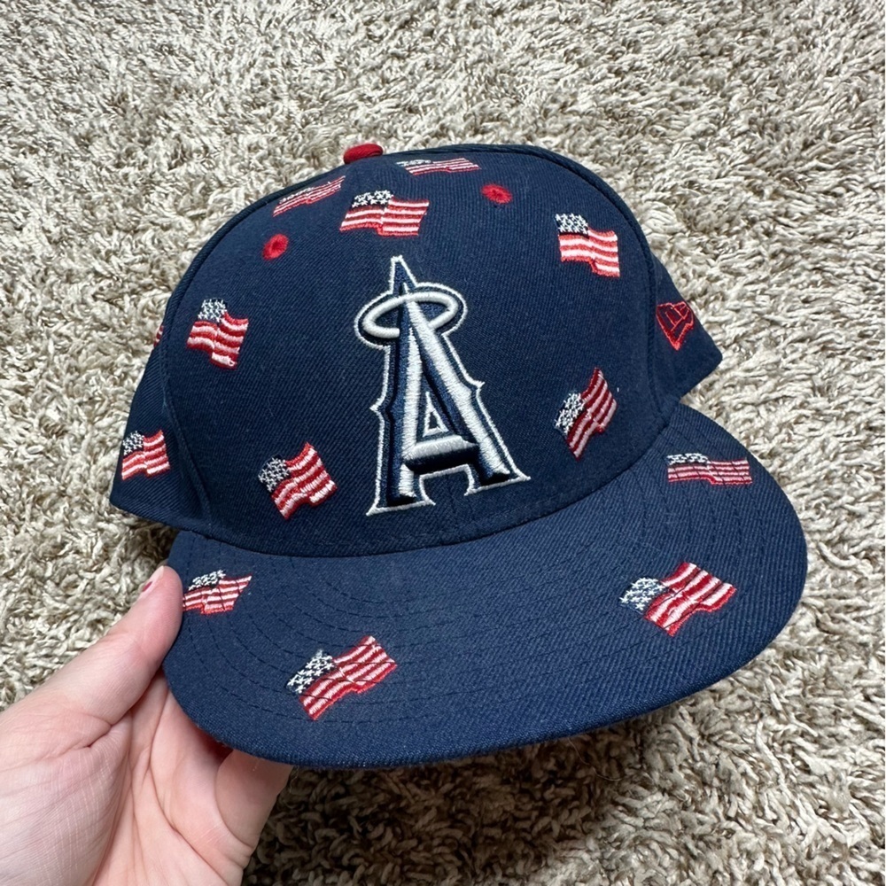 New Era Los Angeles Anaheim Angels USA Flag Fitted Flat Brim Cap In Blue